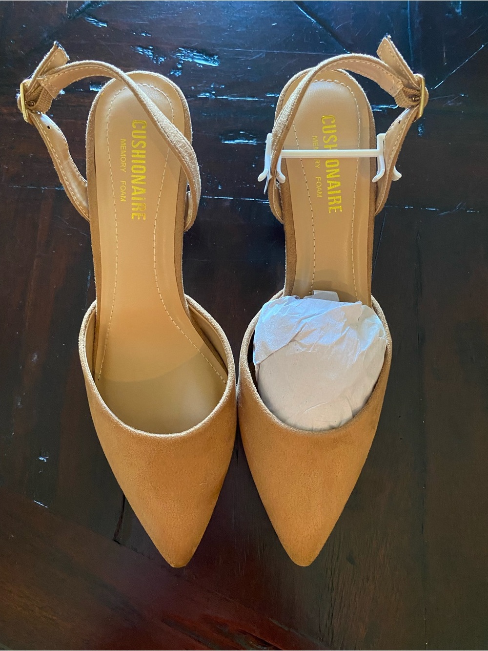Cushionaire Tan Pointed Toe Ankle-Strap Heels